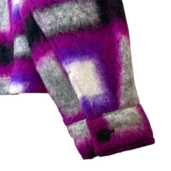 Blank NYC Plaid Wool Blend Cropped Buttoned Jacket Purple Gray Black Size Small - Picture 4 of 8